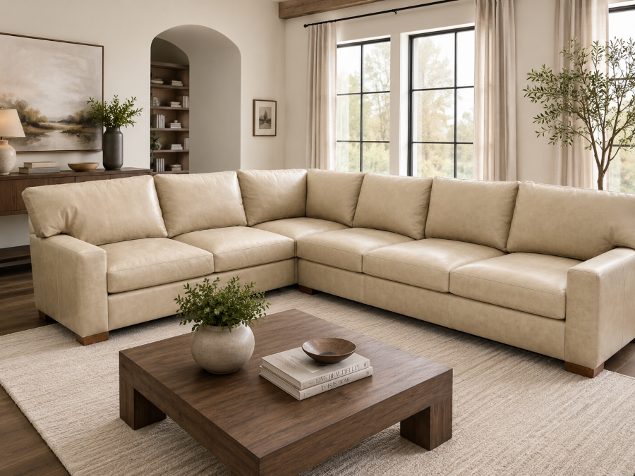 Brand New Max 43 Inch Deep Seating Leather Sectional 1 Available Ships in 1 to 2 Weeks